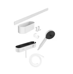 Hansgrohe WallStoris - Set Doccetta 105, 3 Getti, Termostatico E Accessori Per Bagno, Bianco Opaco 24250700