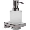 Hansgrohe AddStoris - Dispenser Di Sapone Liquido Con Supporto, Vetro Opaco/cromo Nero Spazzolato 41745340