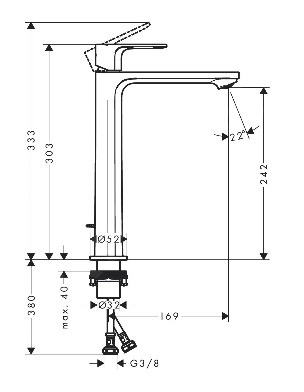 Hansgrohe Rebris S - Miscelatore Per Lavabo Da Appoggio, Con Sistema Di Scarico, CoolStart, EcoSmart, Cromo 72590000 2 Hansgrohe Rebris S - Miscelatore Per Lavabo Da Appoggio, Con Sistema Di Scarico, CoolStart, EcoSmart, Cromo 72590000 - immagine 2